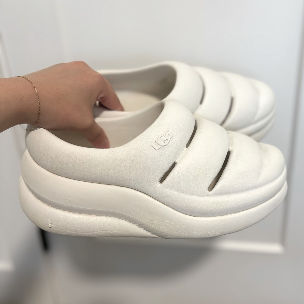 UGG White Platform Slip-On Clog Mules